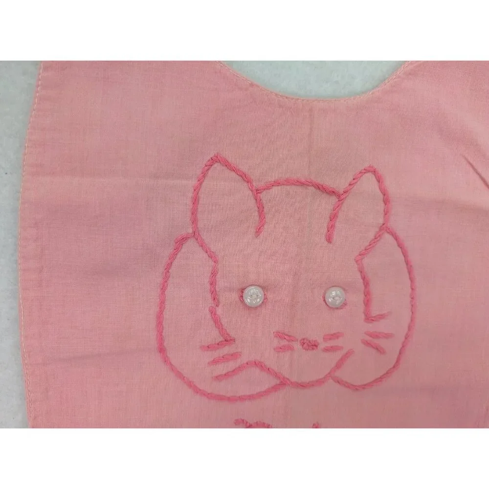 Vintage Baby Bib Pink Bunny Rabbit - Flaws